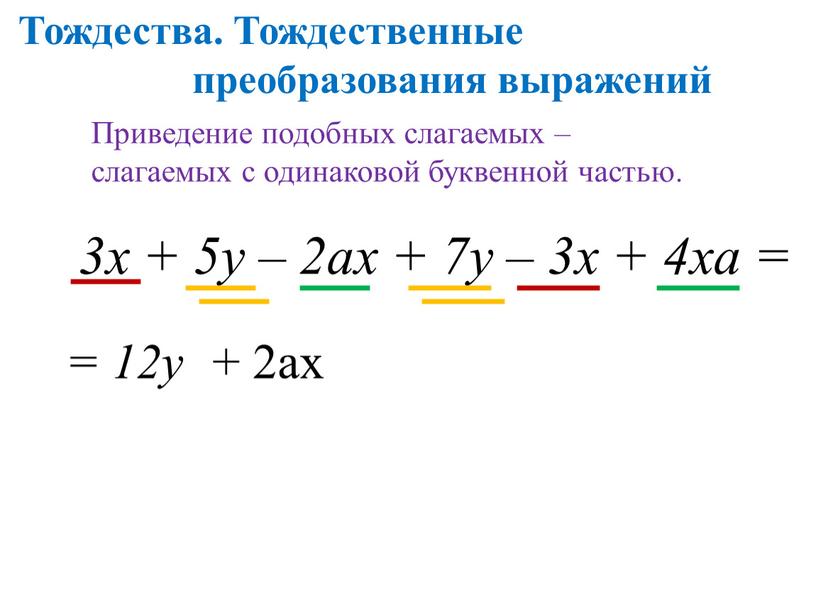 Выражения, тождества, уравнения